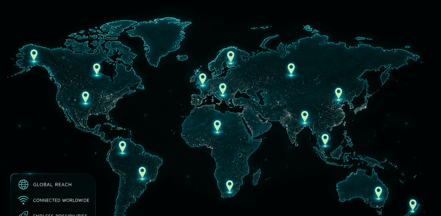 A glowing world map with pins marking where every Untold Story begins