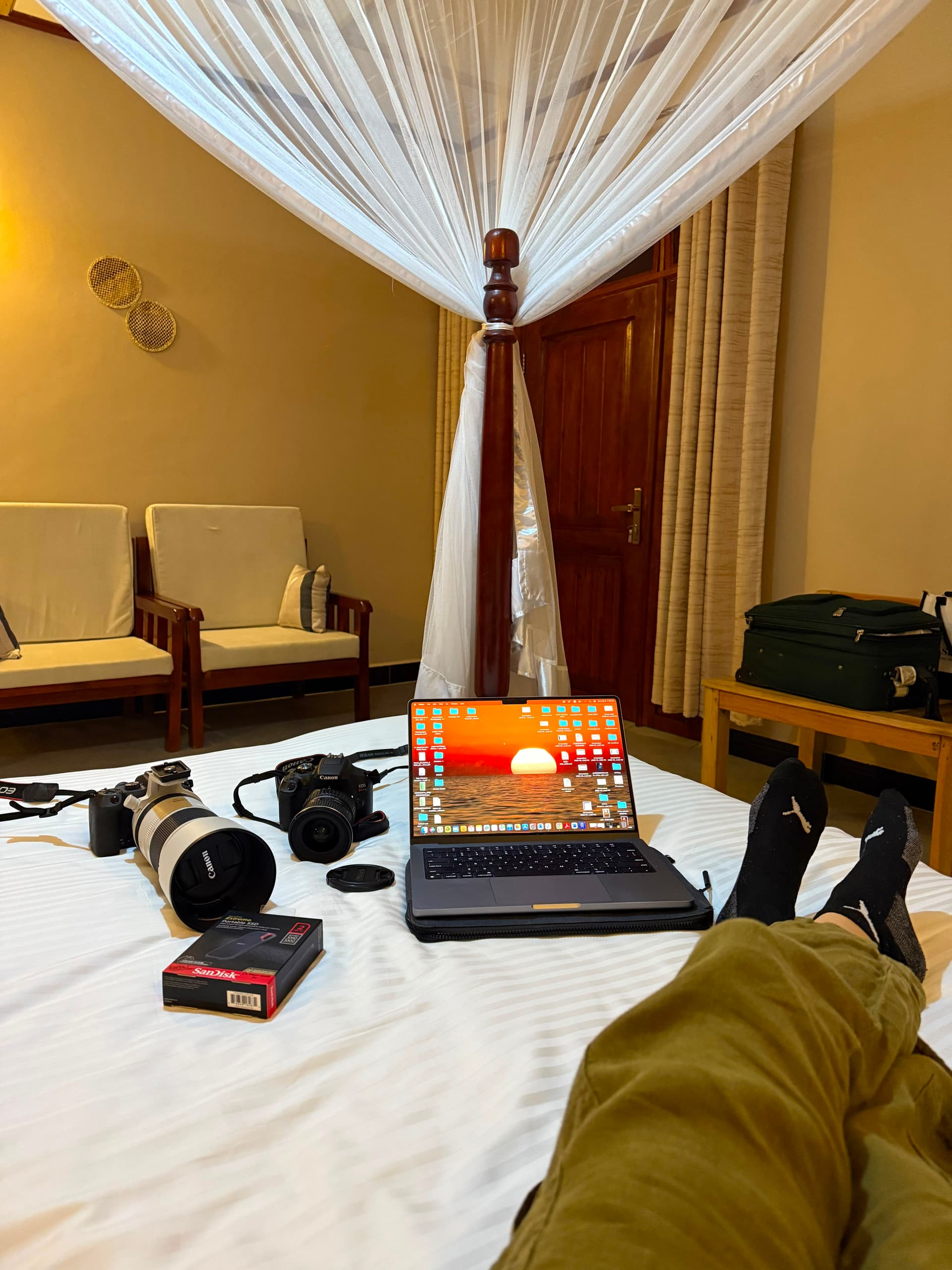 Backing up the day's photographs to a hard drive