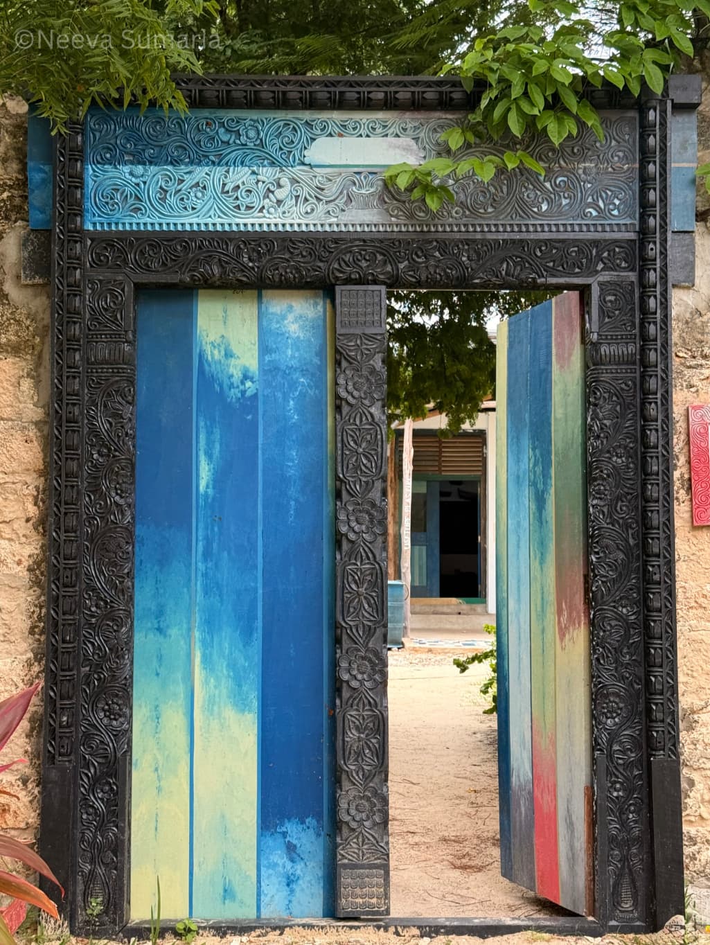 A traditional Lamu door made entirely out of recycled plastic waste